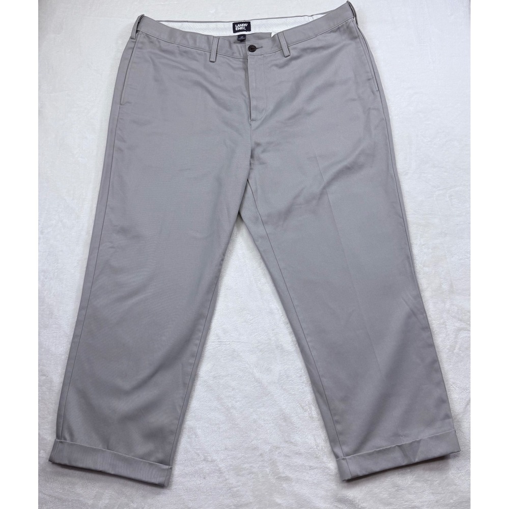 Lands End Mens 40x26 Traditional Fit Gray Cotton Chino Pants Cuffed